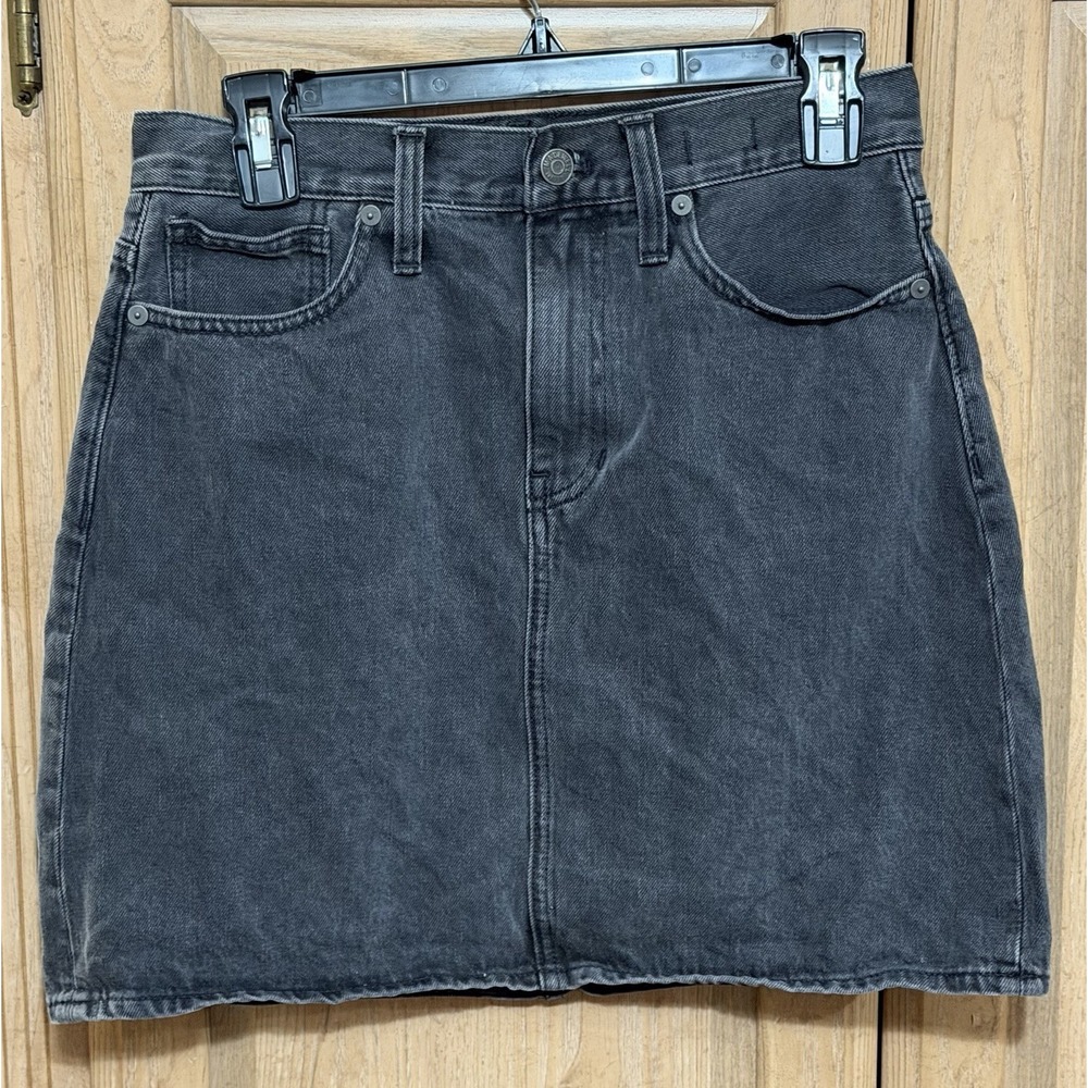 Madewell Denim Mini Skirt Women's Size 26 Black Rigid A-Line Classic Casual Work
